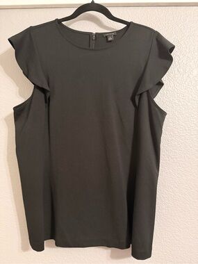 Ann Taylor Black Ruffle Sleeve Knit Top